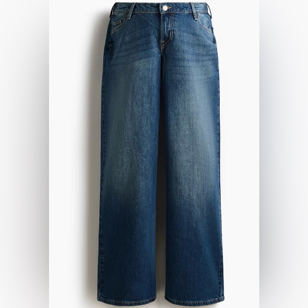 H&M Wide Leg Flared Jeans in Dark Blue Wash